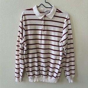 Vintage Velour Men's White and Maroon Striped Polo